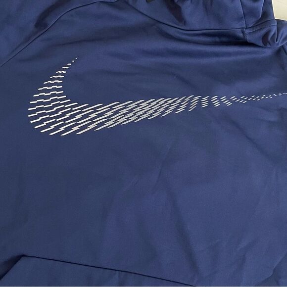 NIKE Dri Fit Funnel Neck Hooded Sweatshirt Blue Graphic Print SWOOSH Size XL - Picture 6 of 10